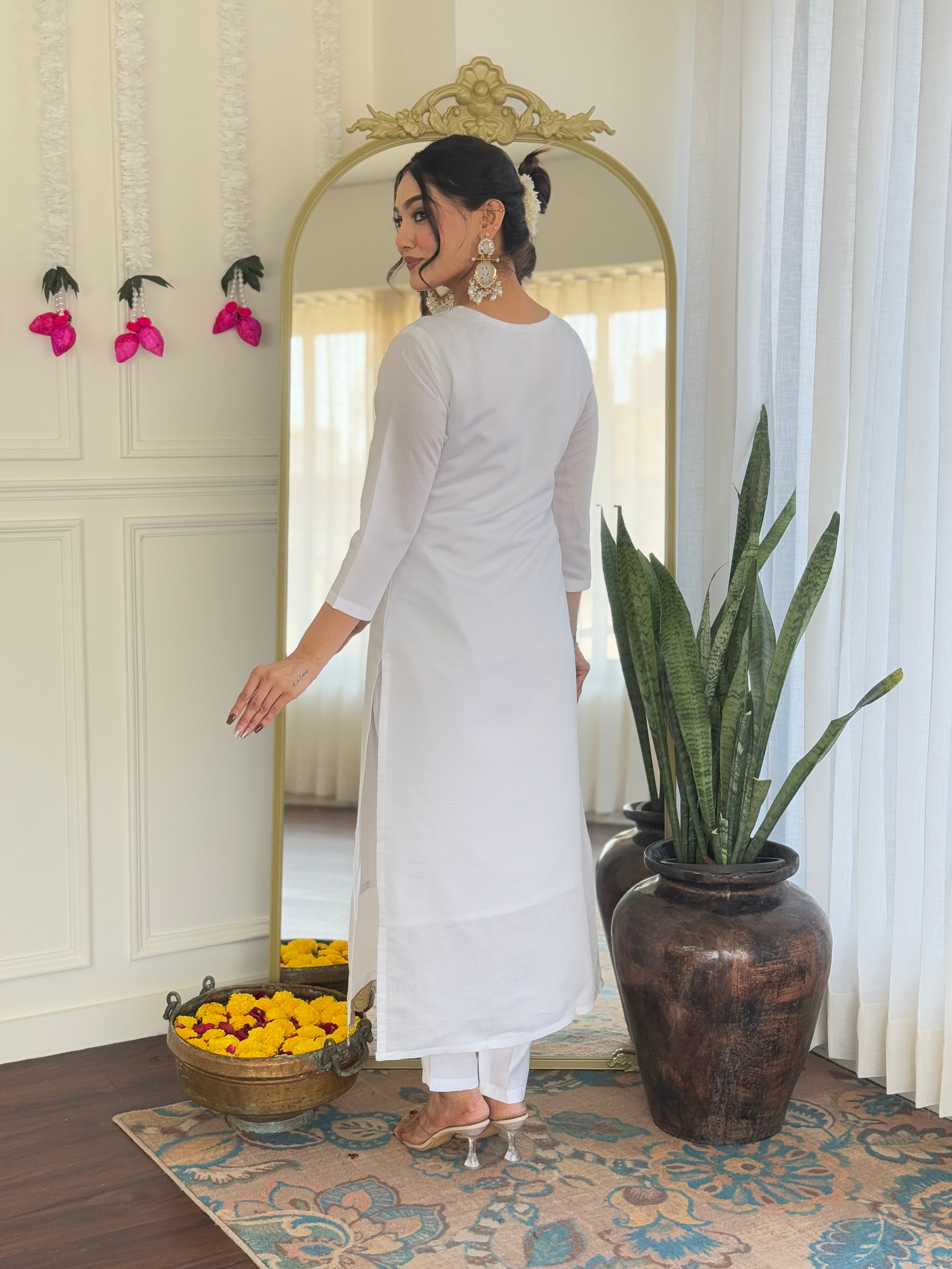 White color viscose chanderi salwar suit with dupatta online