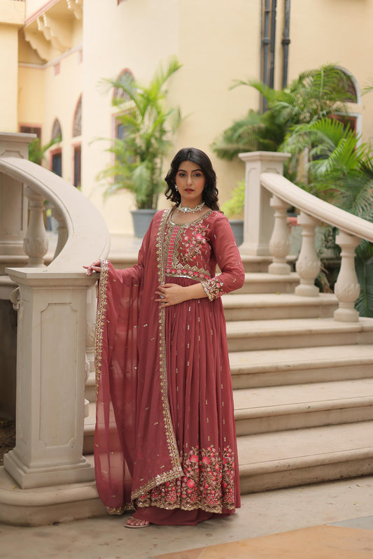 Rust color georgette long sharara suit 