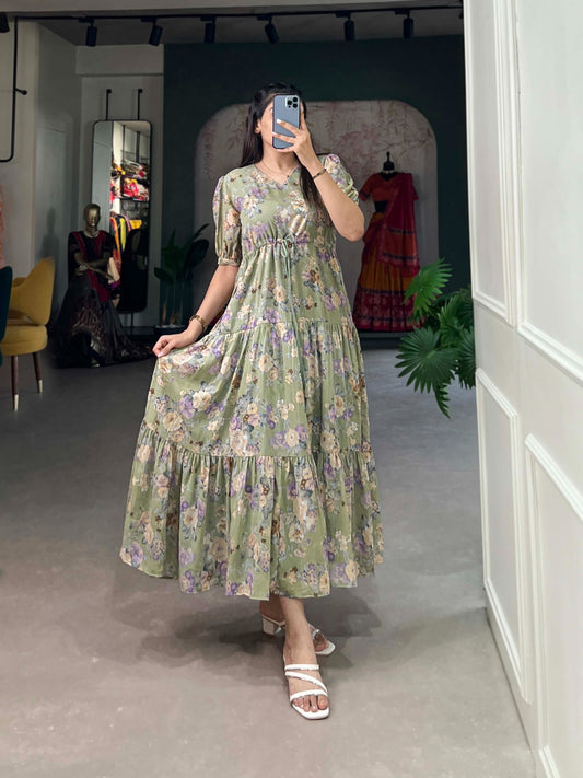 Pista color georgette printed frock for women