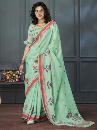 linen silk saree for women green color usa