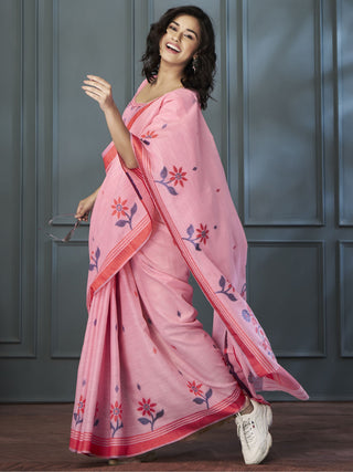 pink linen saree for reception party for wedding