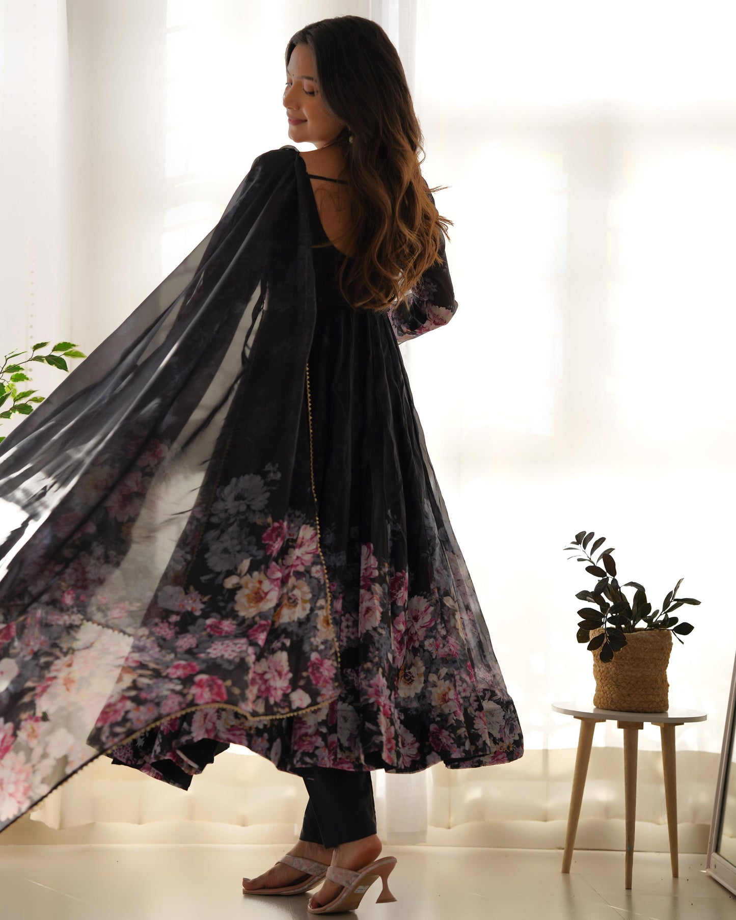 Black organza silk salwar suit with dupatta 