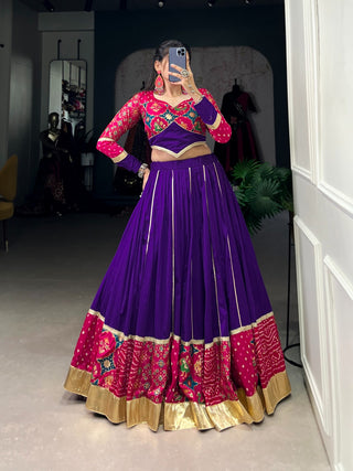 Purple printed silk chaniya choli online shopping 
