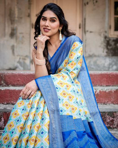 Sky blue color banarasi silk saree with blouse images