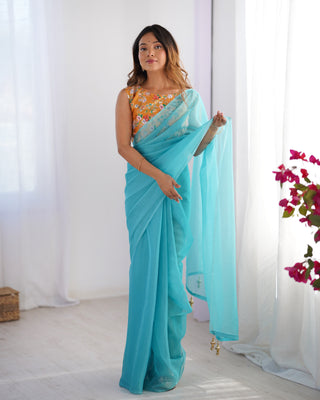 Sky blue color georgette saree for women