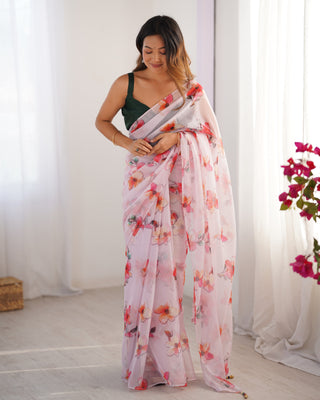 Off white color organza saree for women