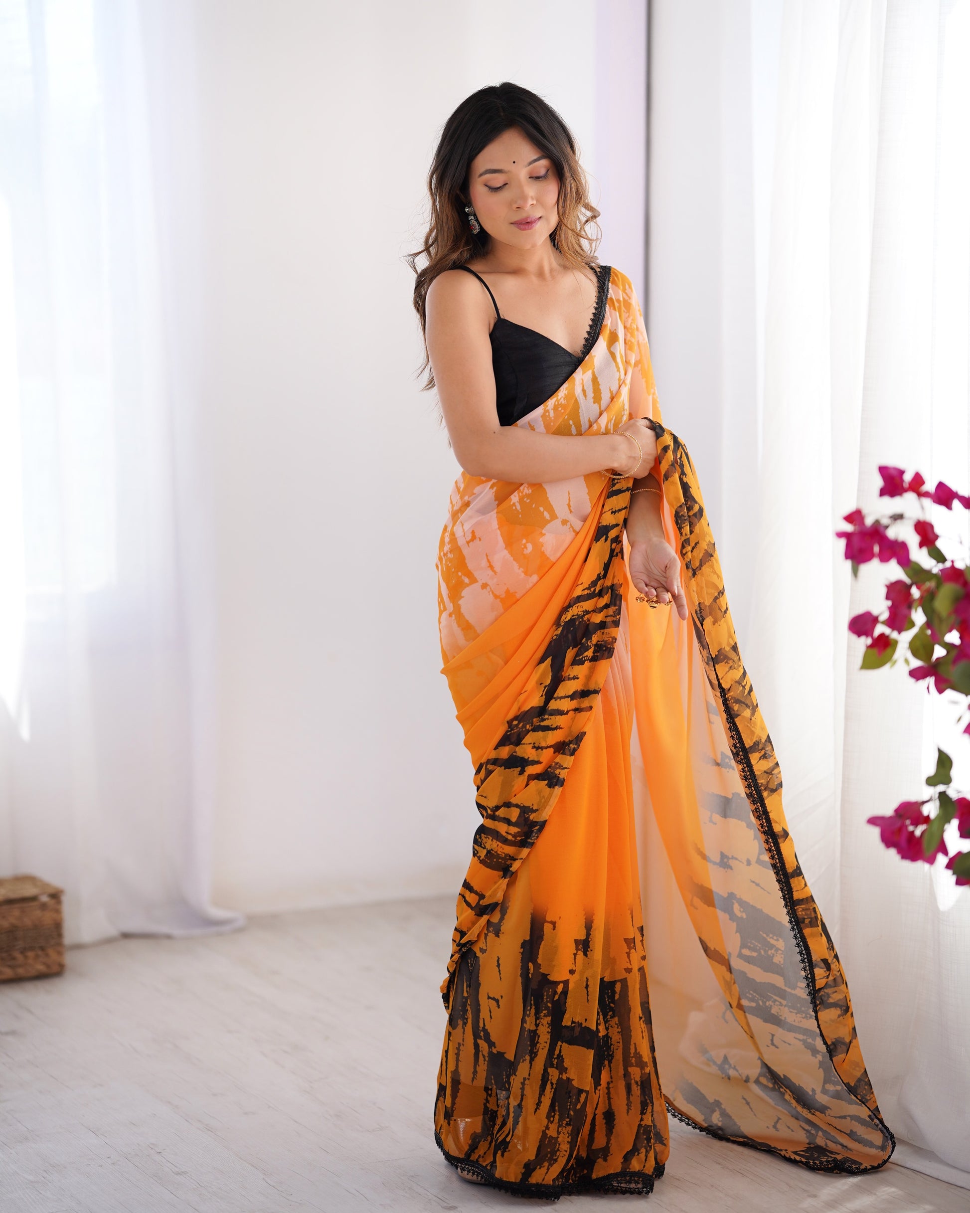 Orange color georgette saree for women online shopping
