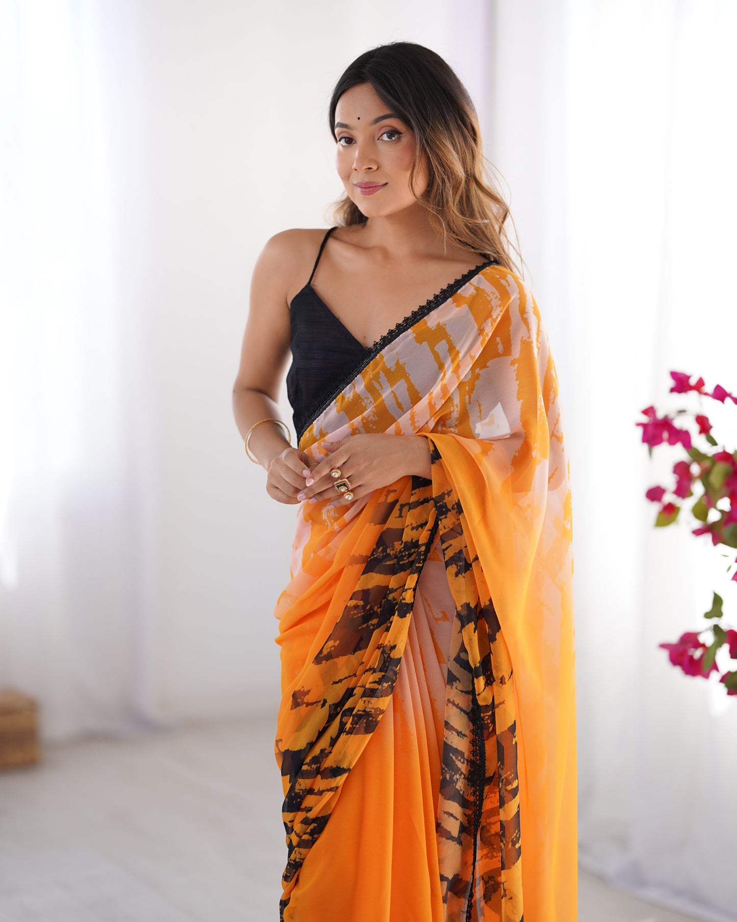 Orange color georgette saree for women price
