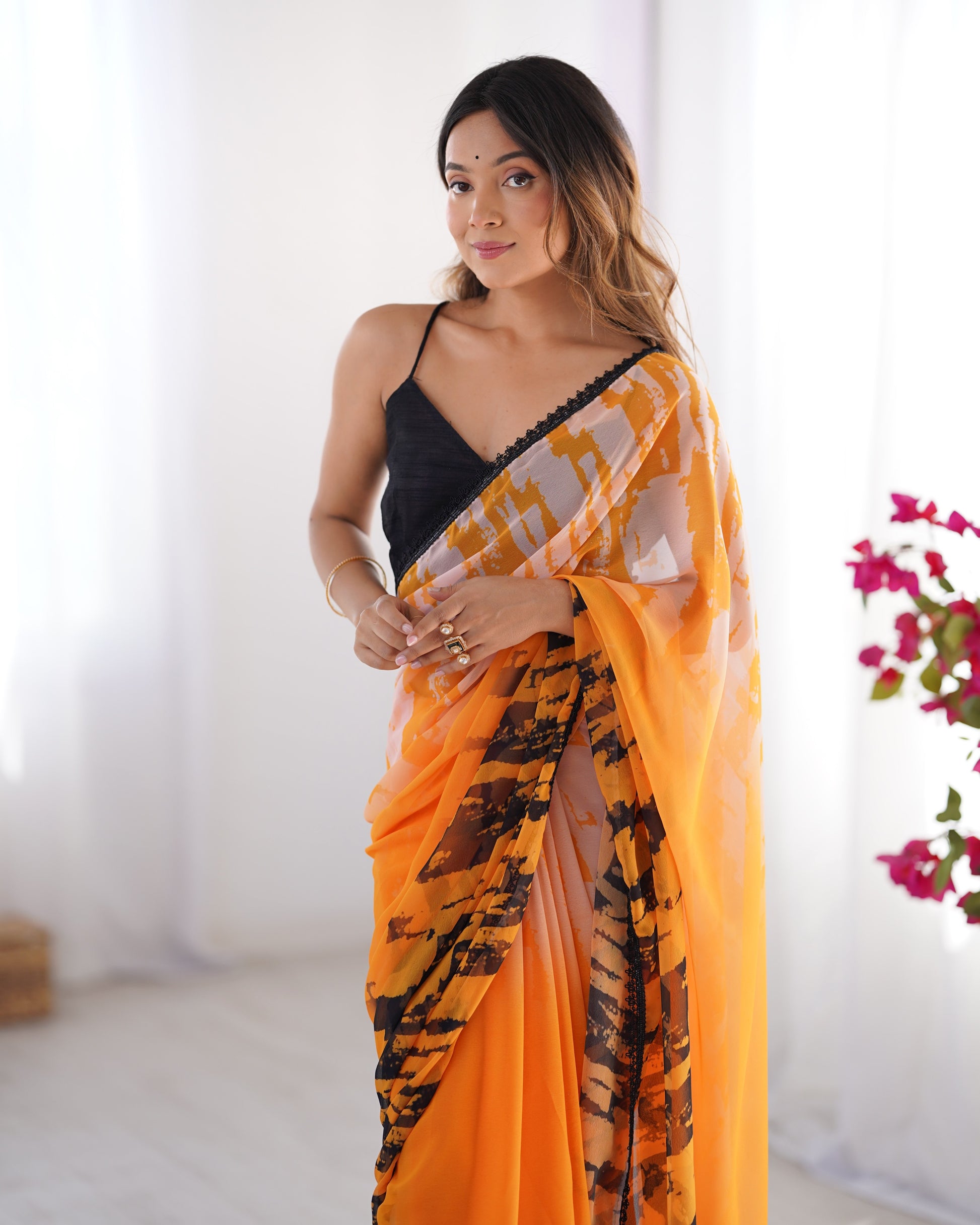 Orange color georgette saree for women price
