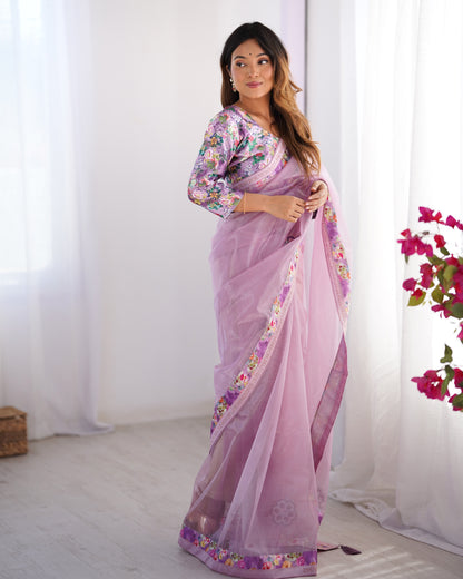 Purple color organza saree for women