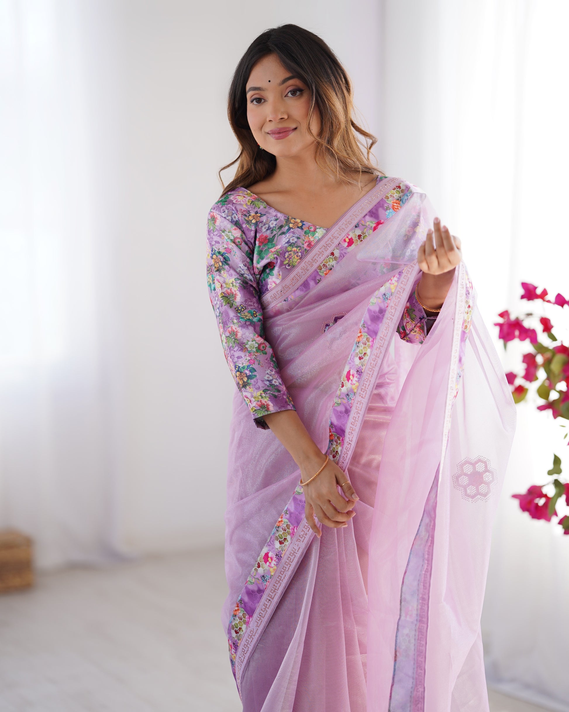 Purple color organza saree for  prize