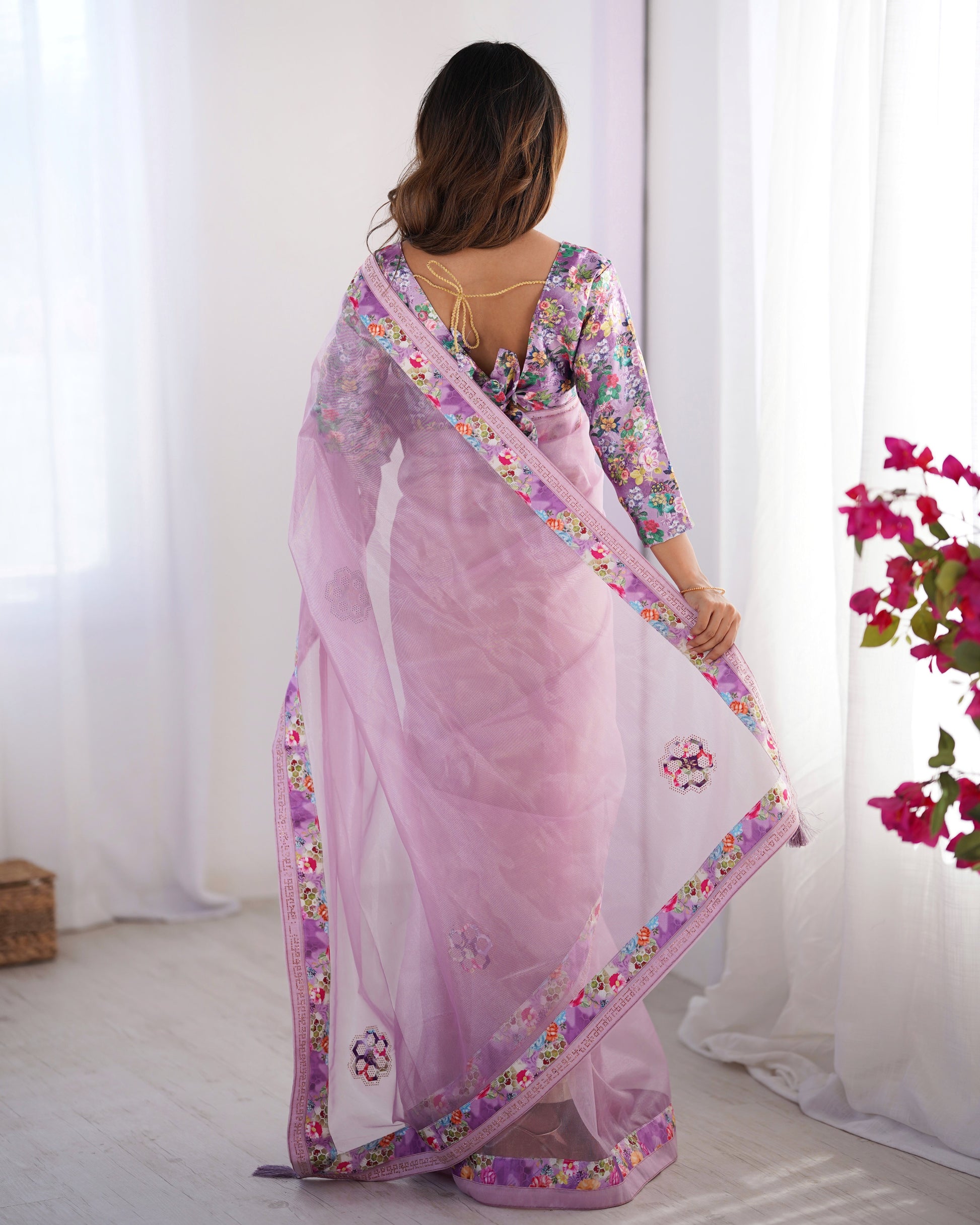 Purple color organza saree for women
