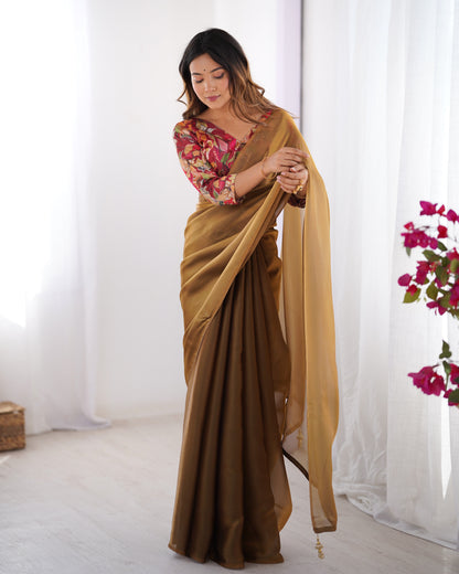 Brown color rangoli saree for women
