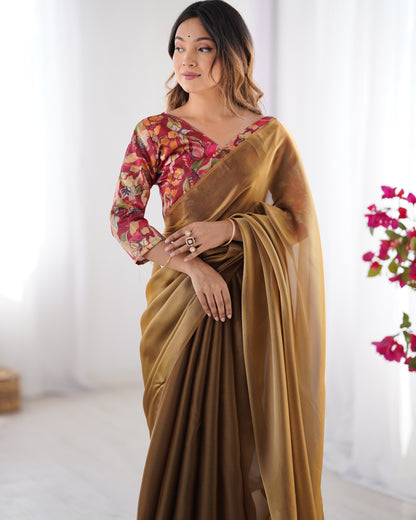 Light brown color rangoli saree with blouse online