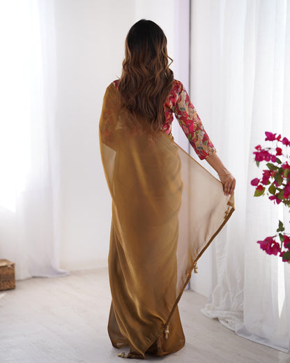 Light brown color rangoli saree for women
