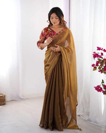 Brown color rangoli saree for wedding