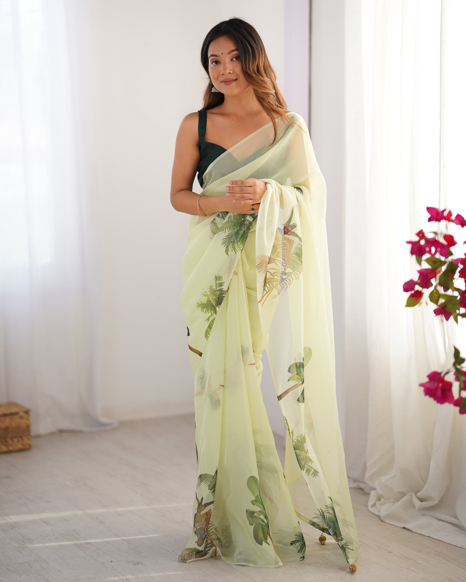 Pista color organza saree for women