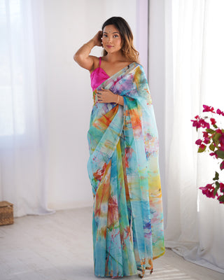 Multi color organza saree for women