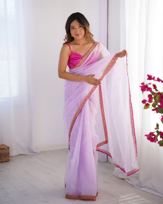Purple color twill net saree for women