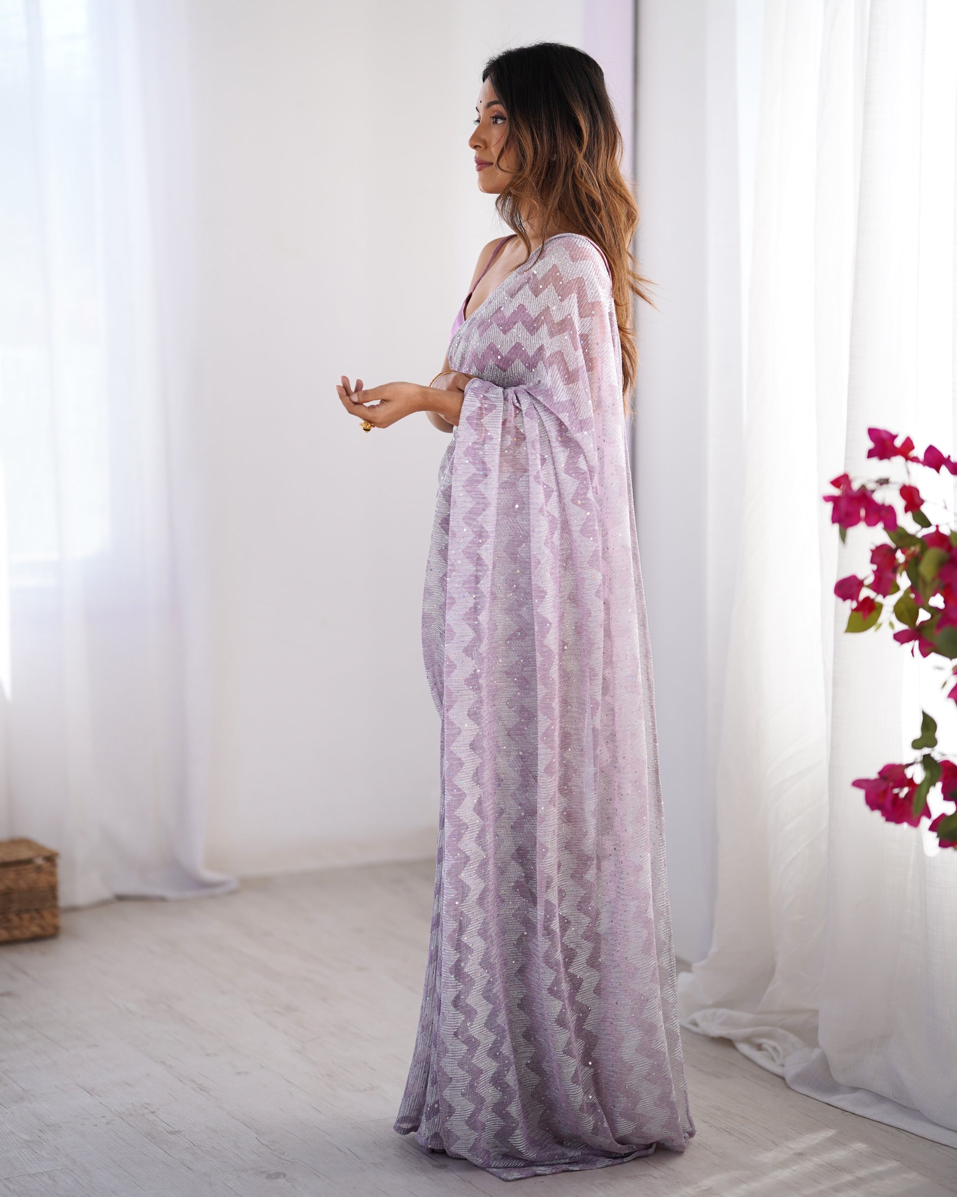 Purple color knitted saree with blouse price