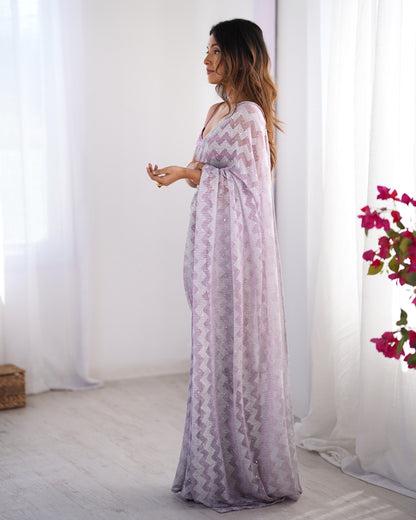 Purple color knitted saree with blouse price