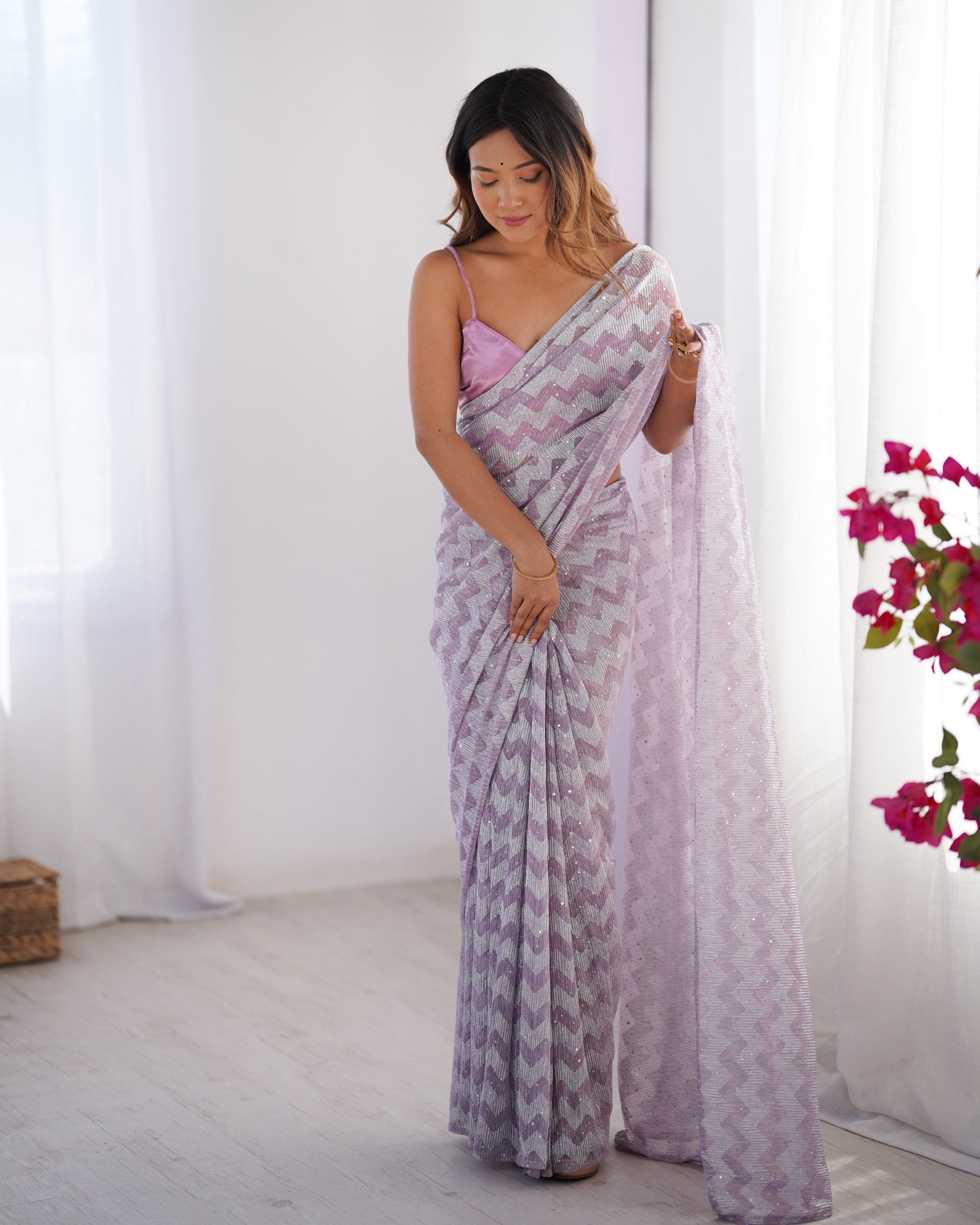 Purple color knitted saree for wedding