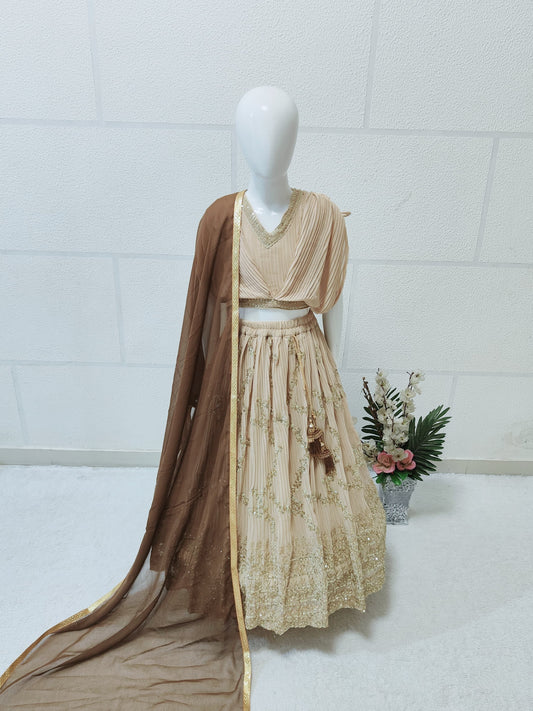 Beige color georgette small girls lehenga choli for kids online
