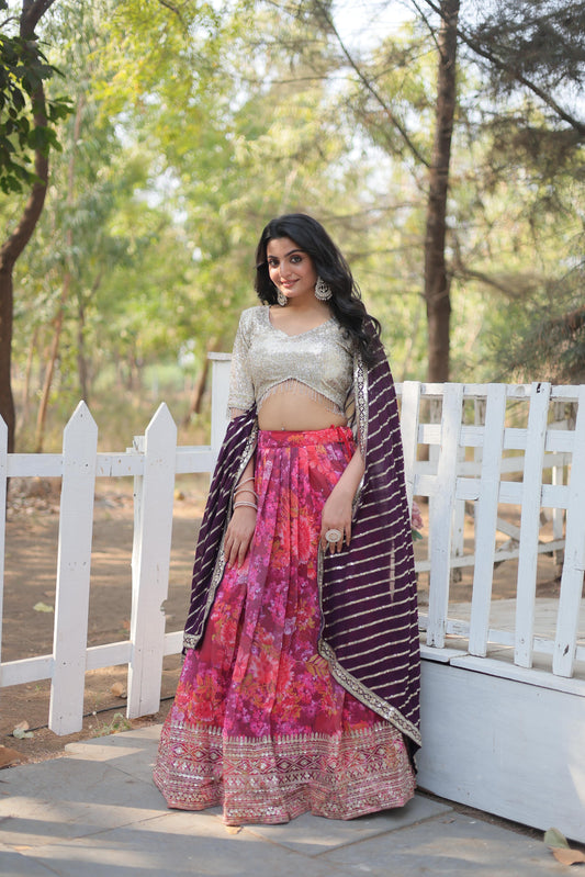 Multi color georgette lehenga choli for wedding