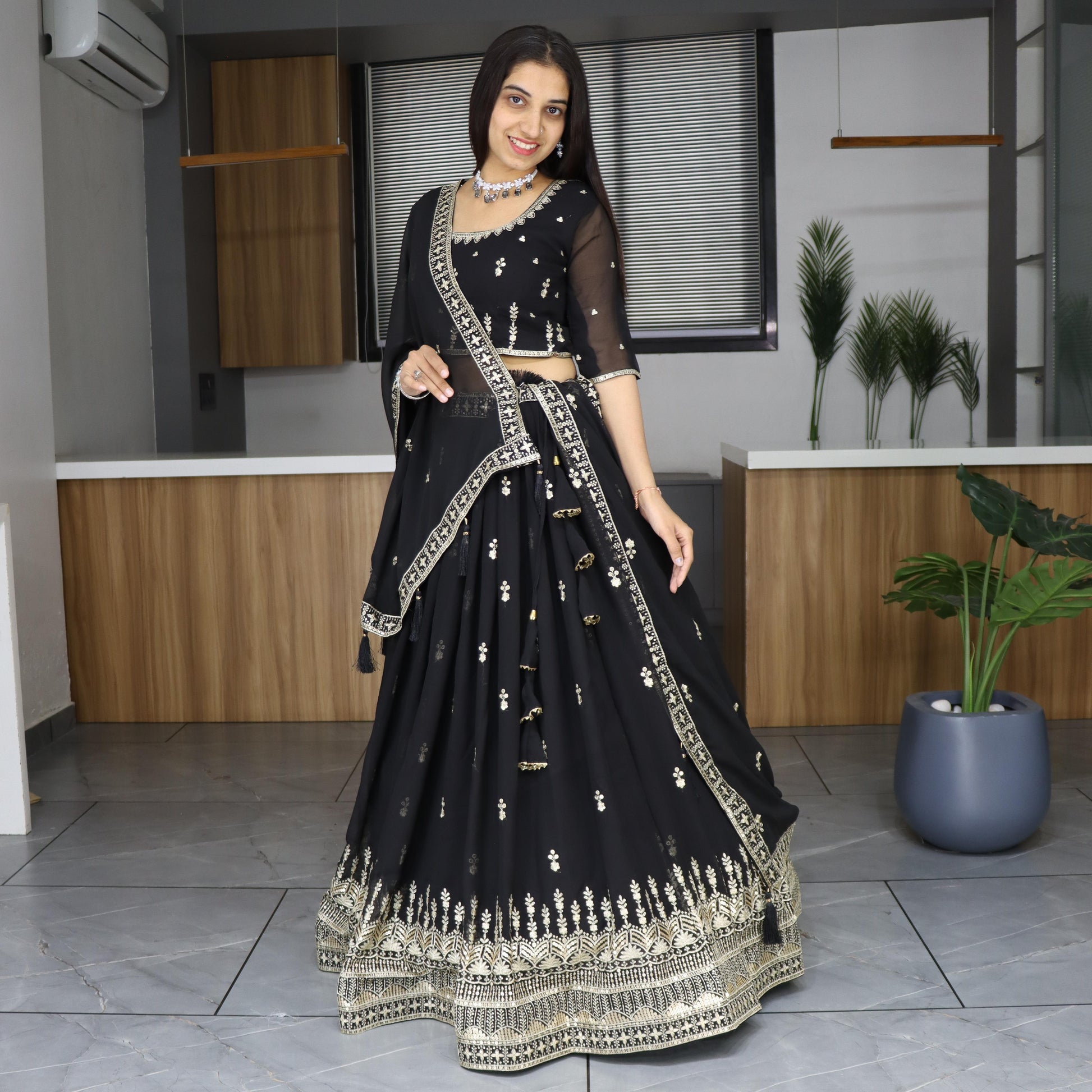 Black georgette lehenga choli for women with price
