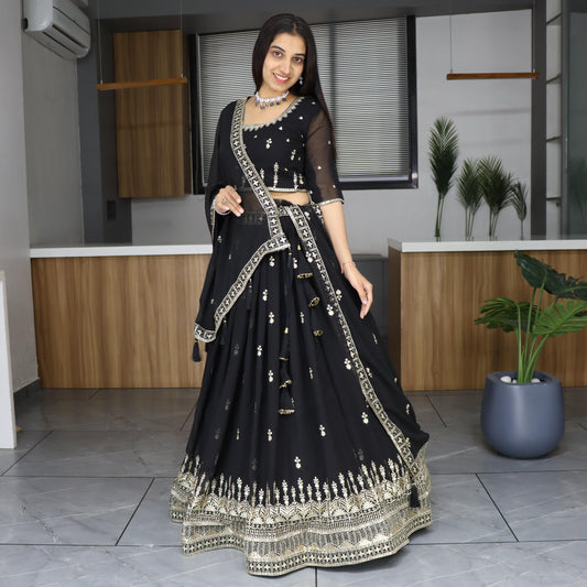 Black georgette lehenga choli for women with price
