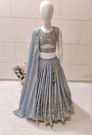 Grey Color Kids Ready to Wear Lehenga Choli for Wedding