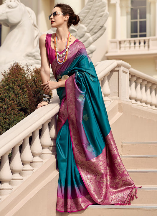 Teal blue color soft silk saree for women price
