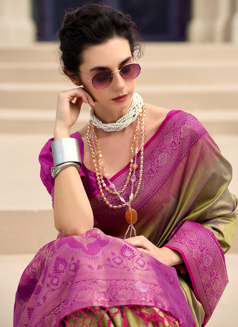 Mustard color Saree Look
