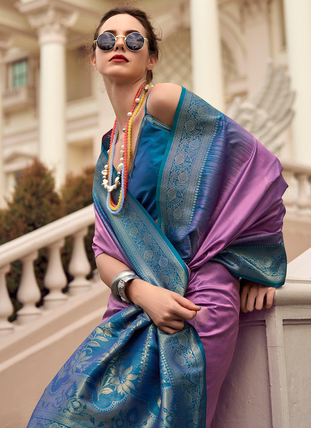Plain lavender color soft silk saree for women
