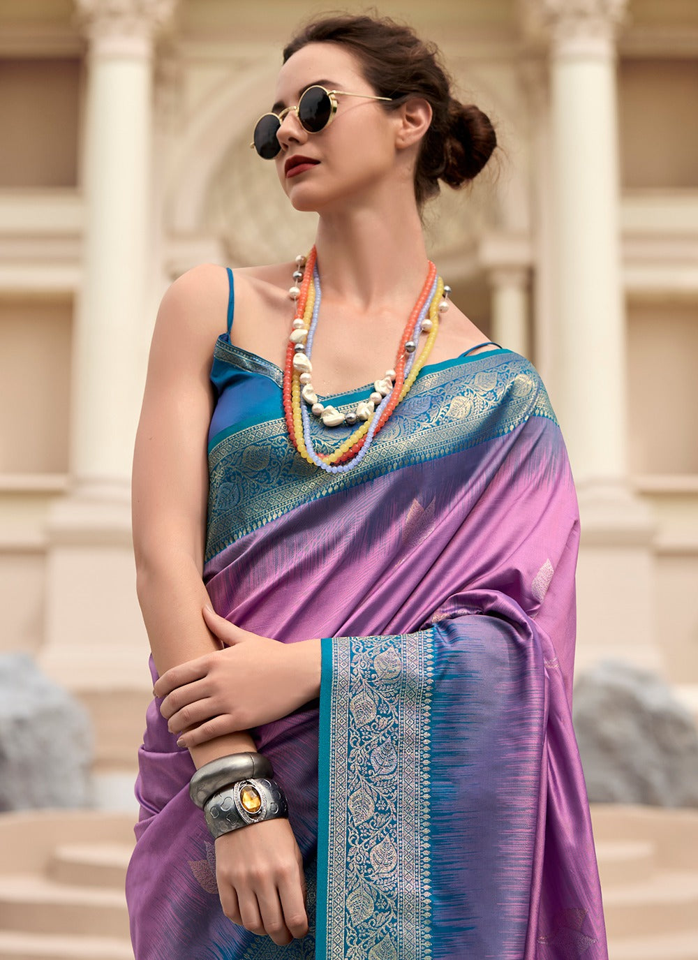 Lavender color soft silk saree online shopping
