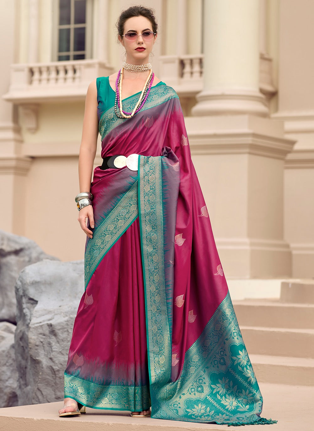 Magenta color soft silk saree for women price
