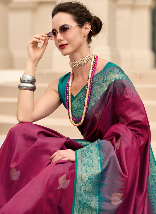 Magenta colour Saree party Wear
