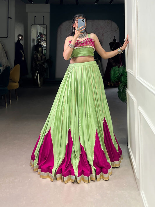 Pista color rayon lehenga choli  