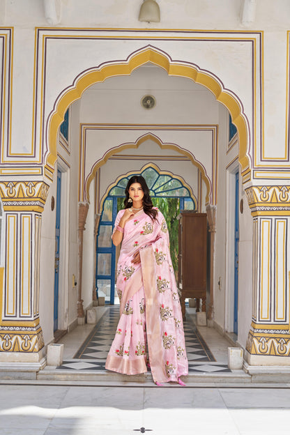 Pink color kota crystal saree for women