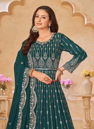 Teal Green color georgette long salwar suit online