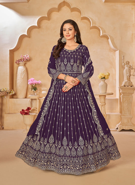 Wine Color georgette long gown for women