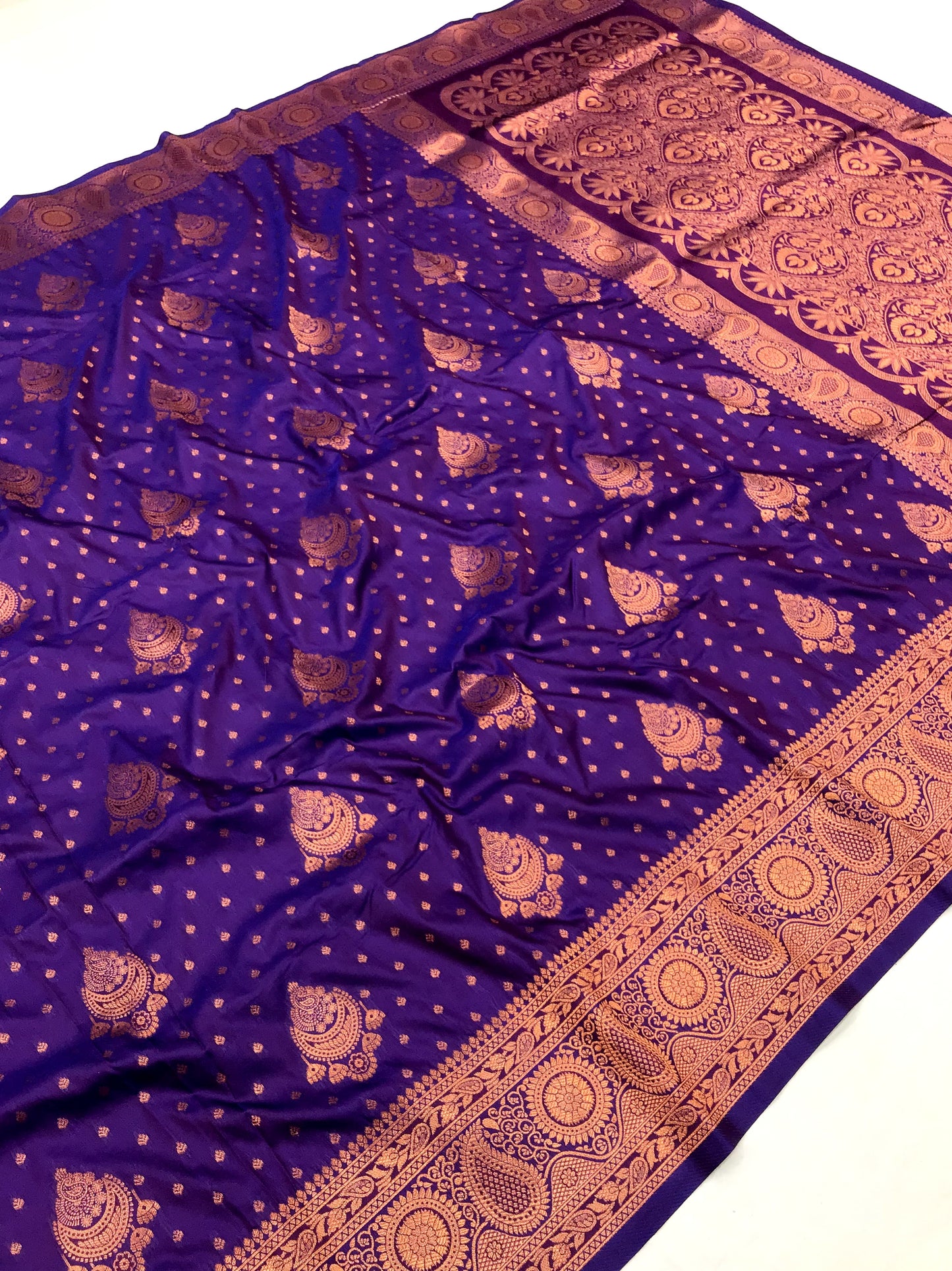 Purple color banarasi silk saree with blouse images