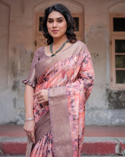 Peach color banarasi silk saree with blouse online