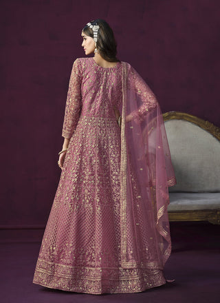 Onion color soft net long anarkali suit