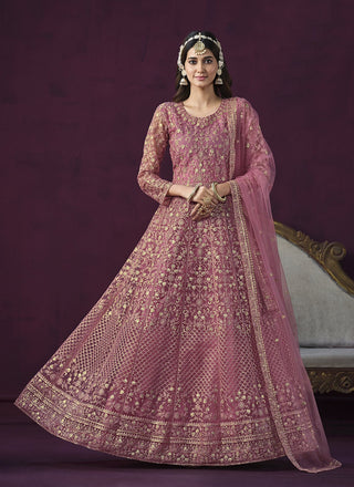 Onion color soft net long salwar suit