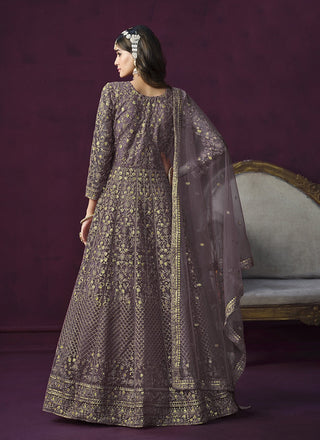 Purple color soft net long salwar suit price