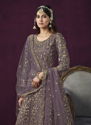 Purple color soft net long salwar suit online