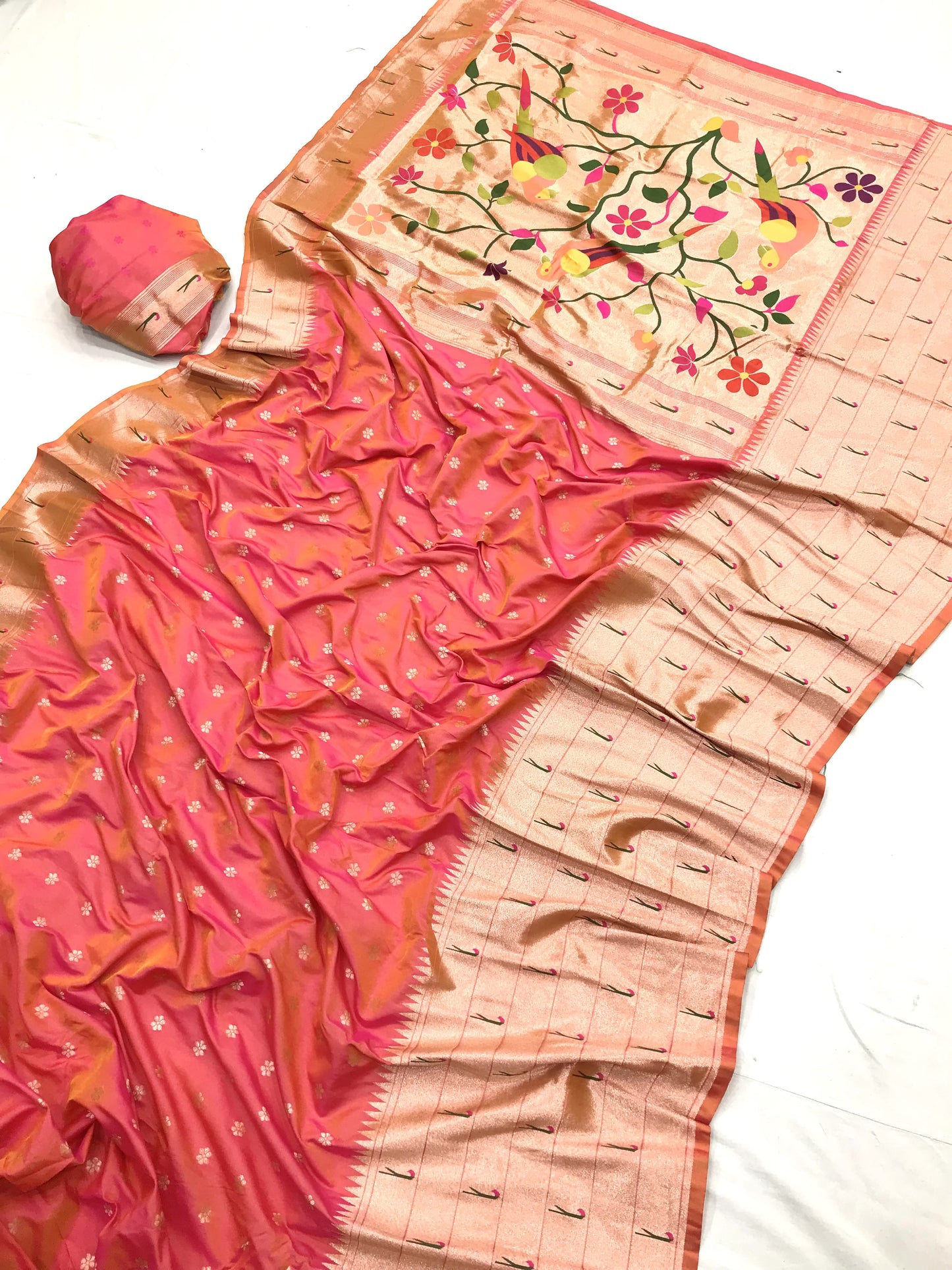 peach paithani silk sarees usa