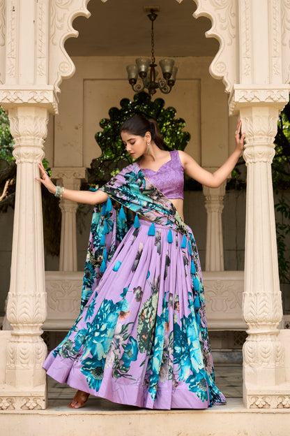 Lavender color floral printed lehenga choli 