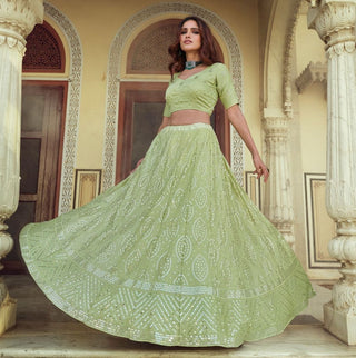 Georgette lehenga choli green color images